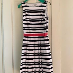 Sleeveless black and white striped dress